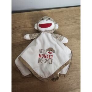 Baby Sock MONKEY Lovey Security Blanket Plush Rattle Washed Never Used 12X12